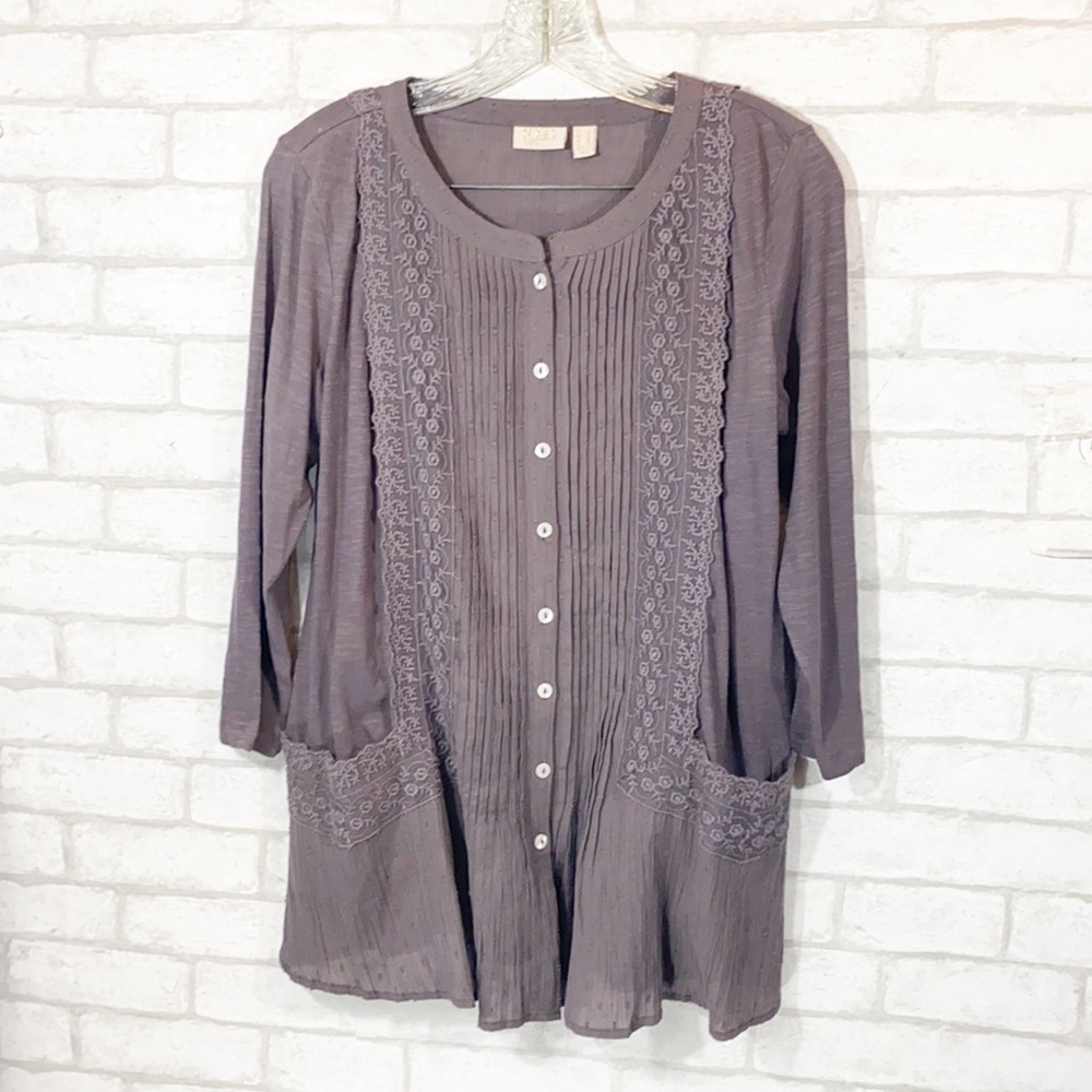 Logo Lavish slub knit top Swiss dot & lace size S